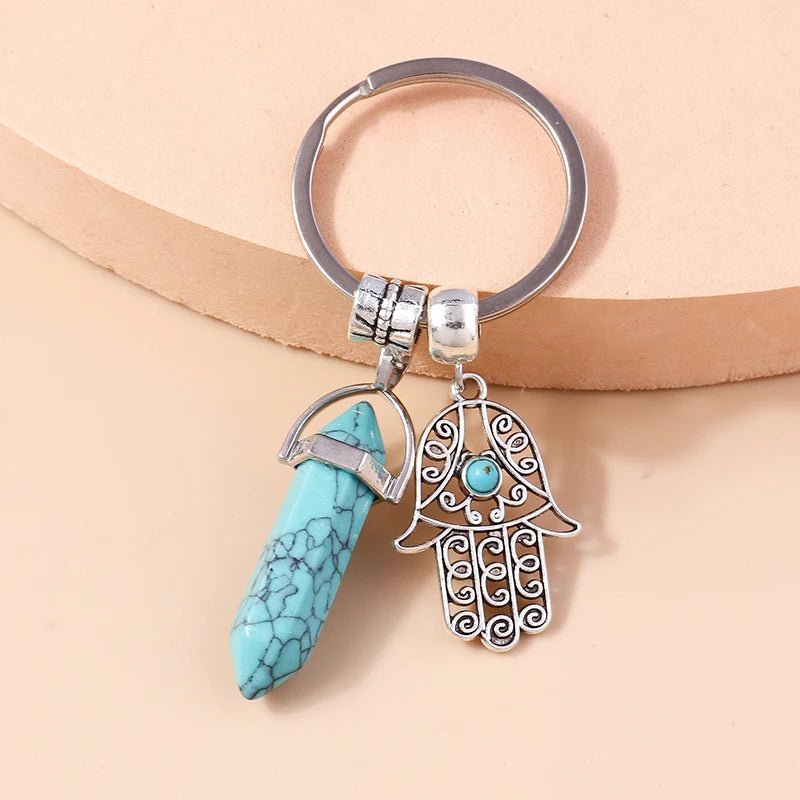 Porte - clé Bijou <br> La Main turquoise - Turquoise et argent