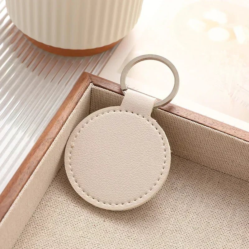 Porte - clé Cuir <br> Le Cercle blanc crème personnalisable - Blanc crème