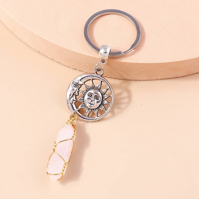 Porte - clé Perle <br> Lune & Soleil - Blanc et argent