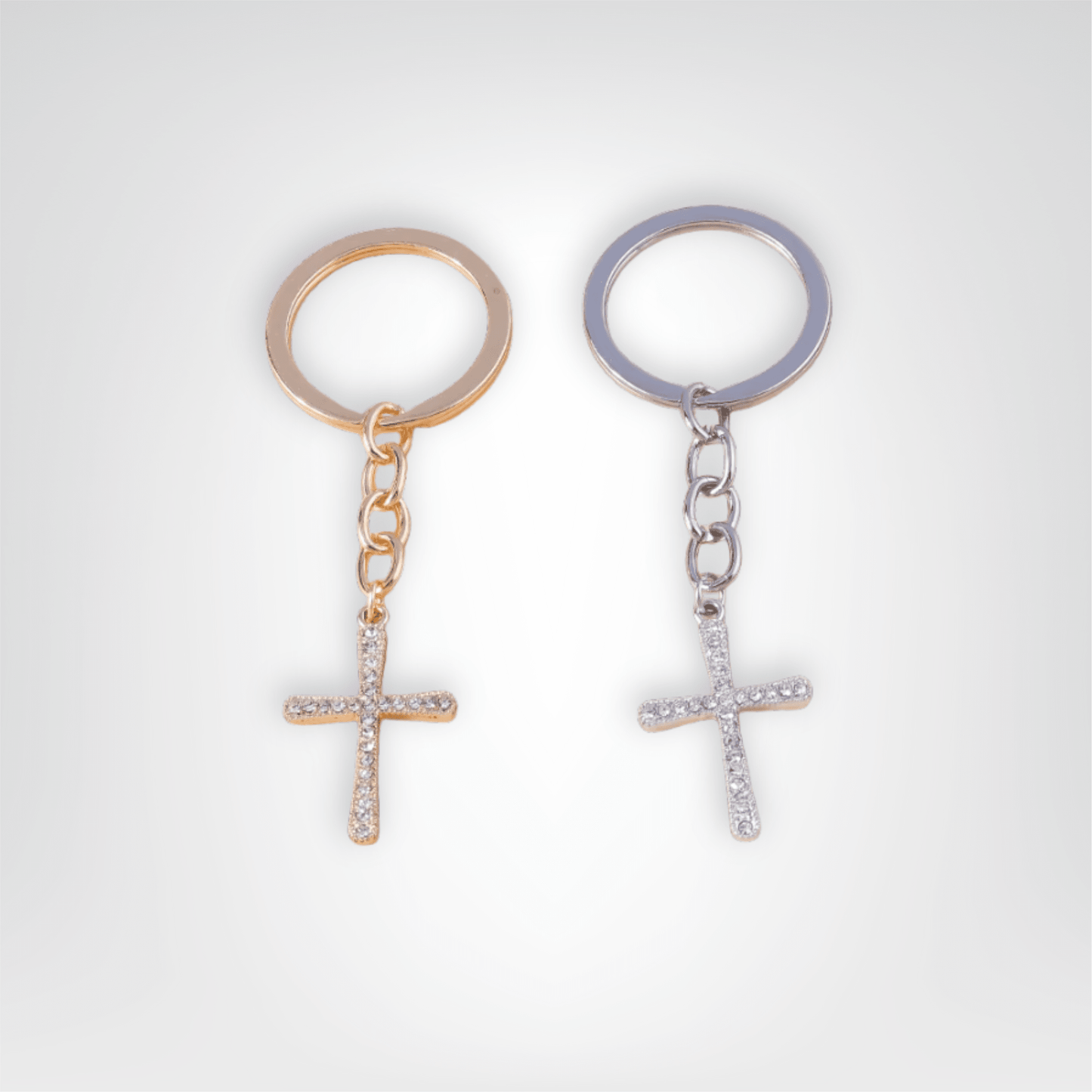 Porte - clés Bijoux <br> Le Duo de Croix incrustées - Doré et argent