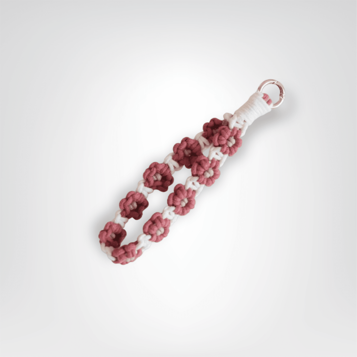 Porte - clés Bracelet <br> Le Macramé rosé - Blanc et rose