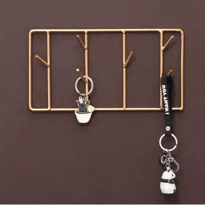 Porte - clés Muraux <br> La Grille Dorée Élégante - Doré