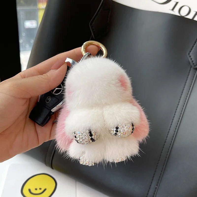 Porte - clés Peluches <br> Le Lapin Rose Scintillant - Blanc et rose