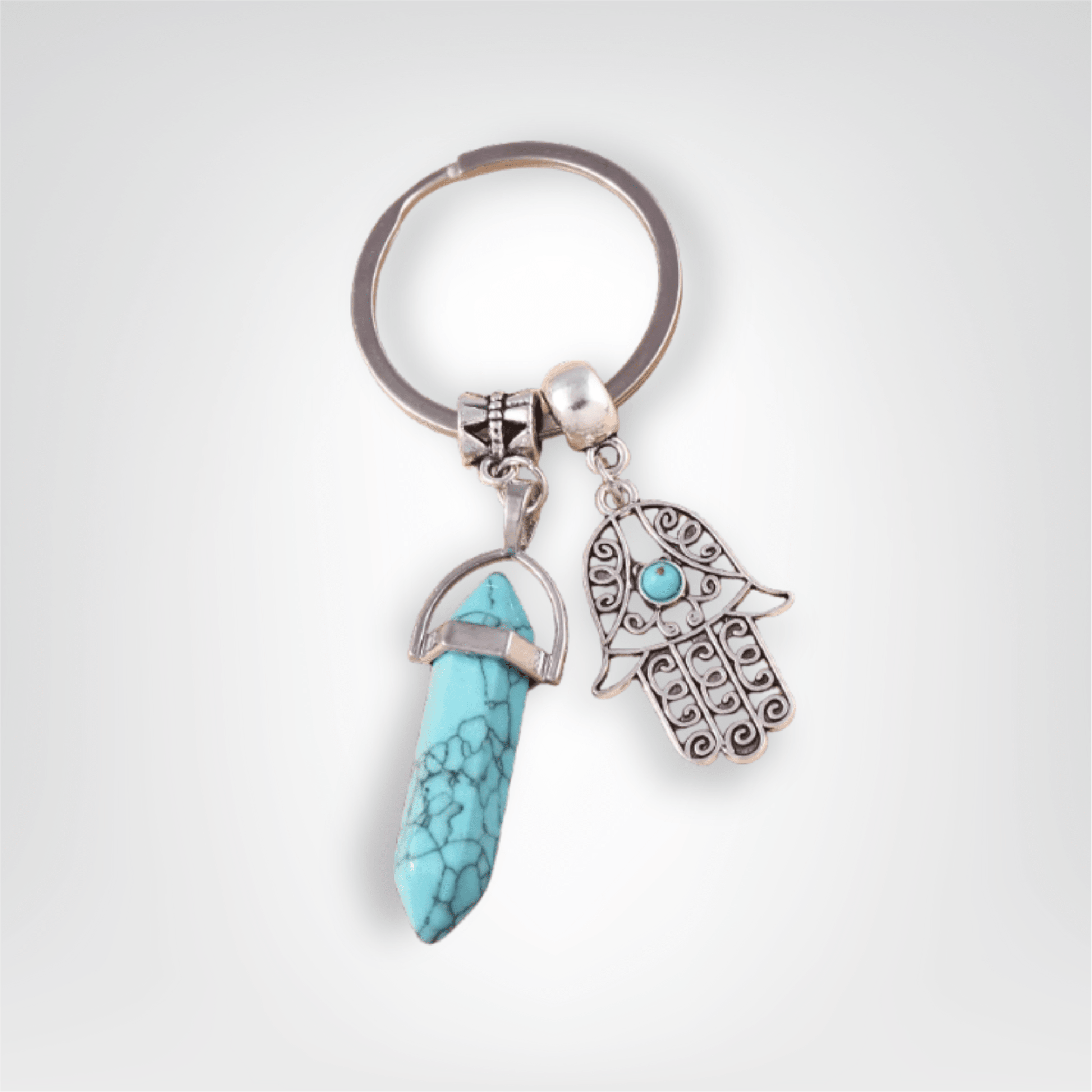 Porte - clé Bijou <br> La Main turquoise - Turquoise et argent