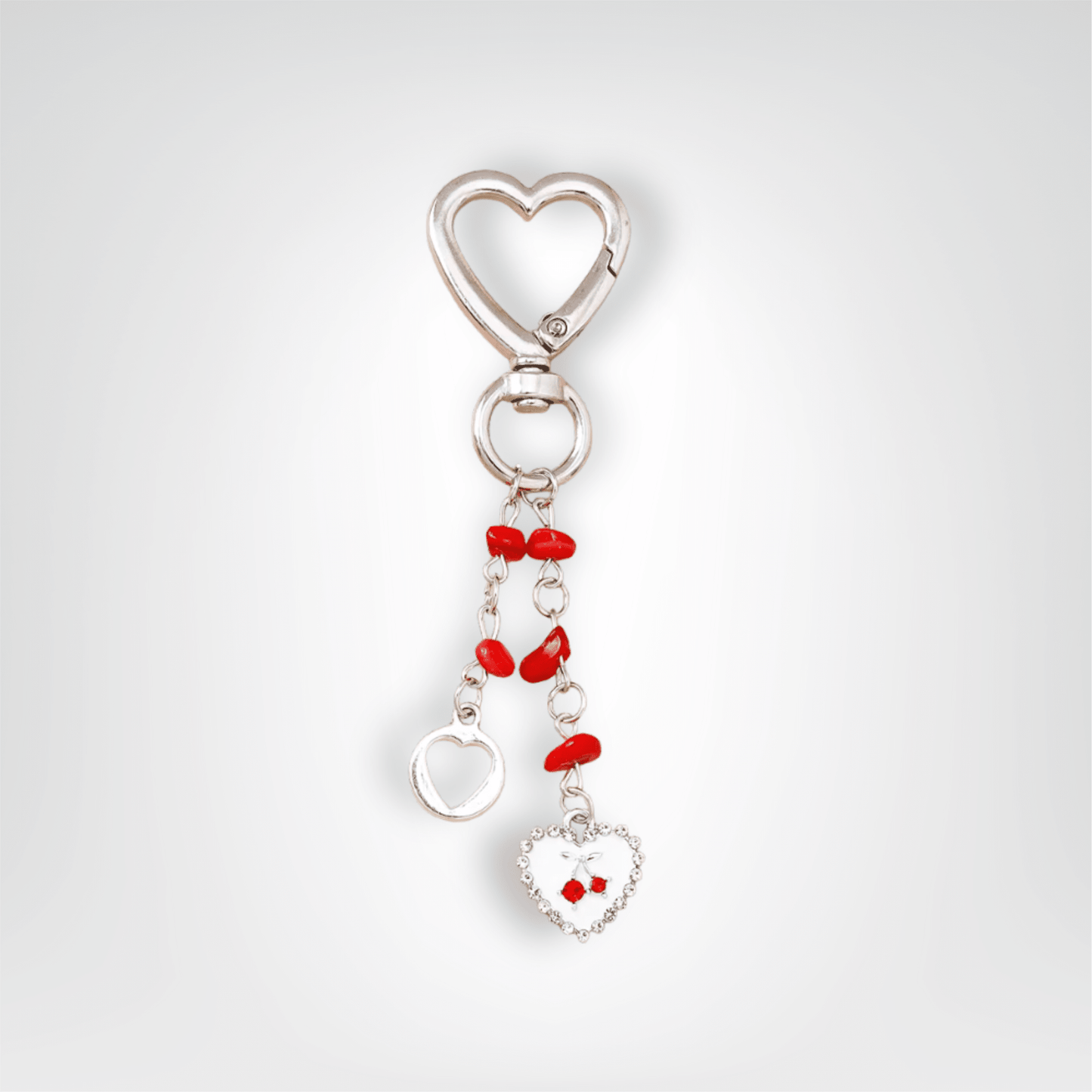 Porte - clé Bijou <br> Le Cœur cerise - Rouge et argent