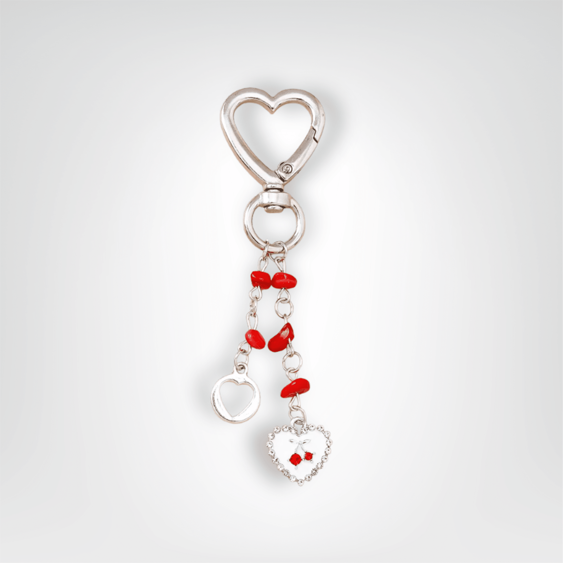 Porte - clé Bijou <br> Le Cœur cerise - Rouge et argent