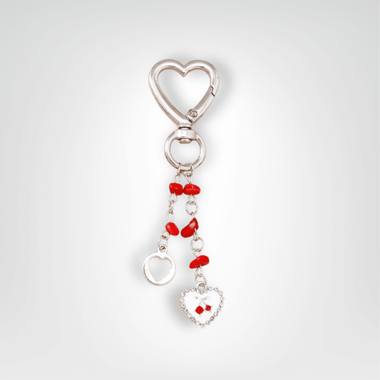 Porte - clé Bijou <br> Le Cœur cerise - Rouge et argent