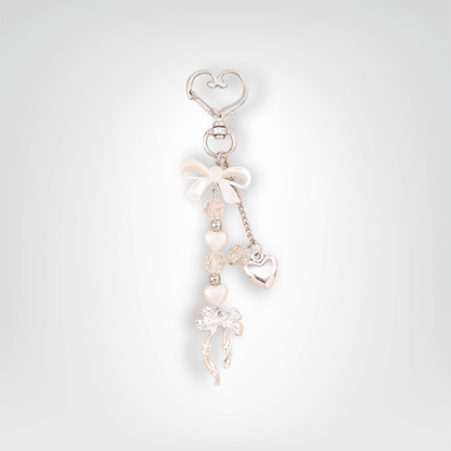 Porte - clé Perle <br> Le cœur argenté - Blanc et argent