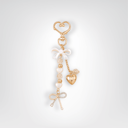 Porte - clé Perle <br> Le nœud précieux - Blanc et or
