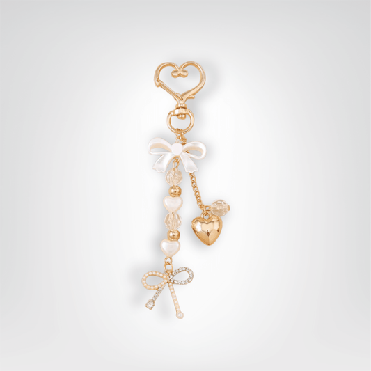 Porte - clé Perle <br> Le nœud précieux - Blanc et or