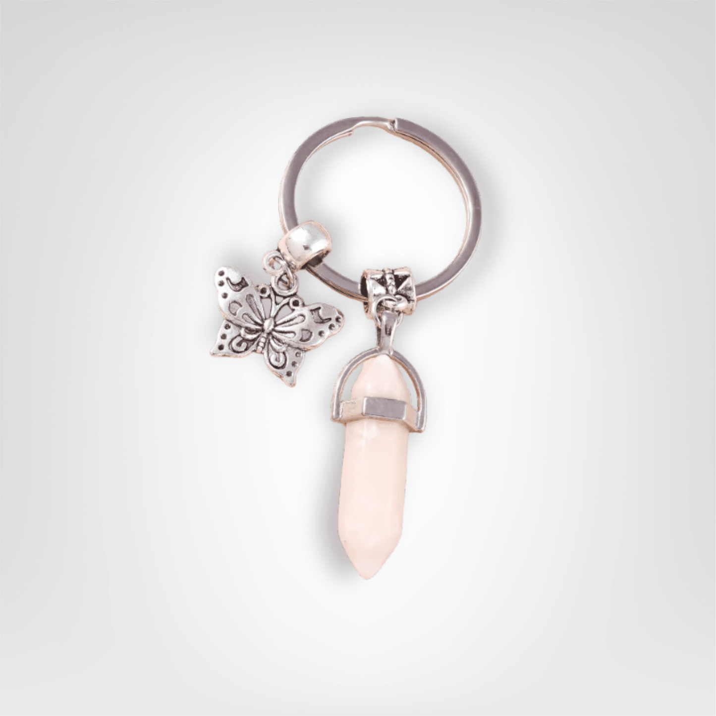 Porte - clé Perle <br> Le Papillon blanc - Blanc et argent
