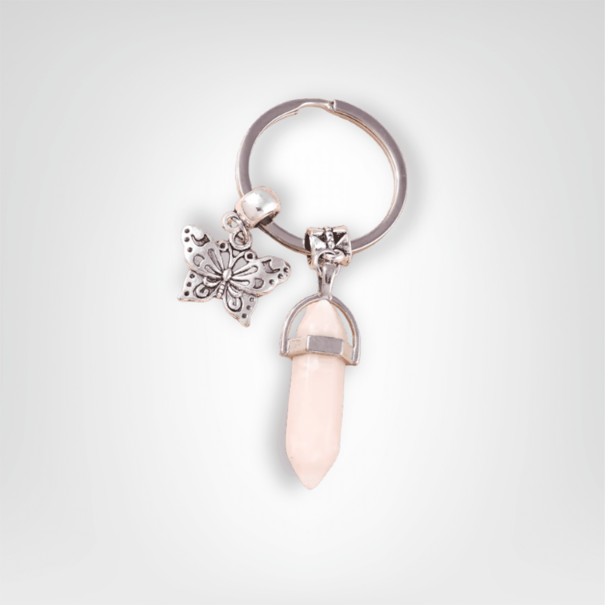 Porte - clé Perle <br> Le Papillon blanc - Blanc et argent