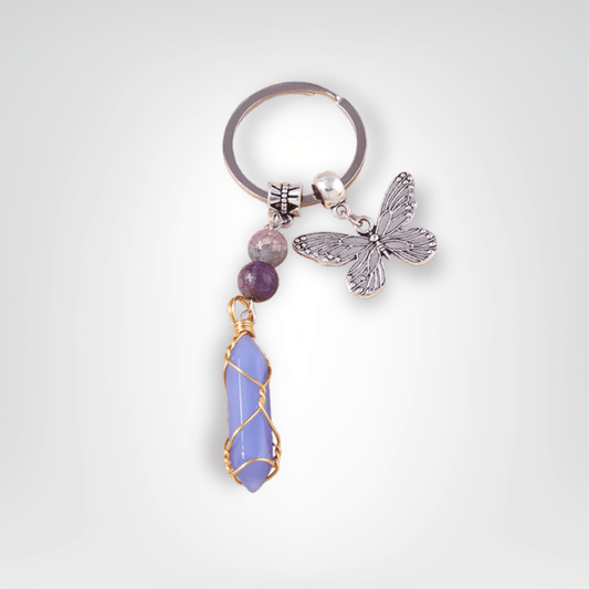 Porte - clé Perle <br> Le Papillon lavande - Lavande et argent