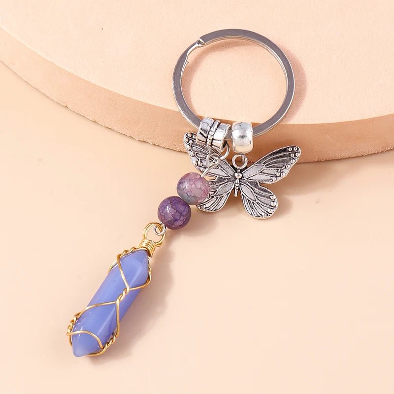 Porte - clé Perle <br> Le Papillon lavande - Lavande et argent