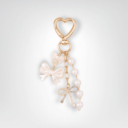 Porte - clé Perle <br> Le ruban élégant - Blanc