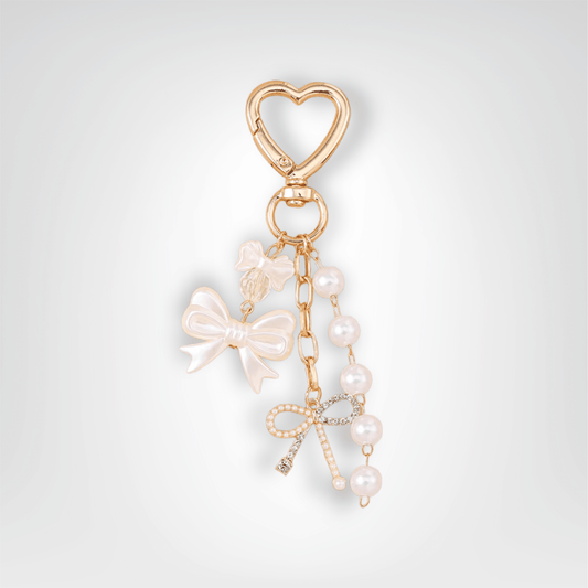 Porte - clé Perle <br> Le ruban élégant - Blanc