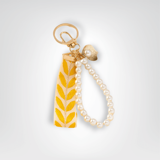 Porte - clé Perle <br> Le Ruban fleuri - Jaune