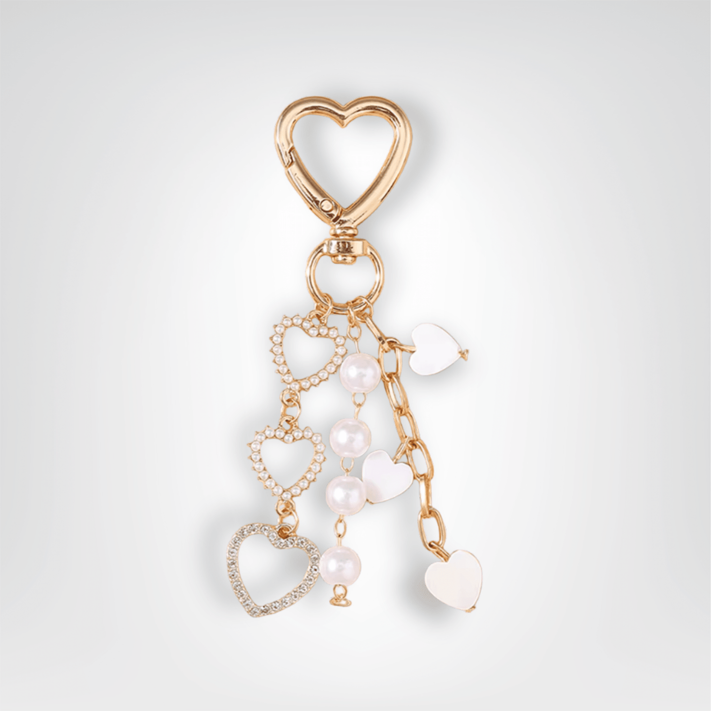 Porte - clé Perle <br> Les cœurs argentés - Blanc et argent