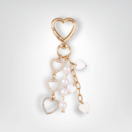 Porte - clé Perle <br> Les cœurs argentés - Blanc et argent