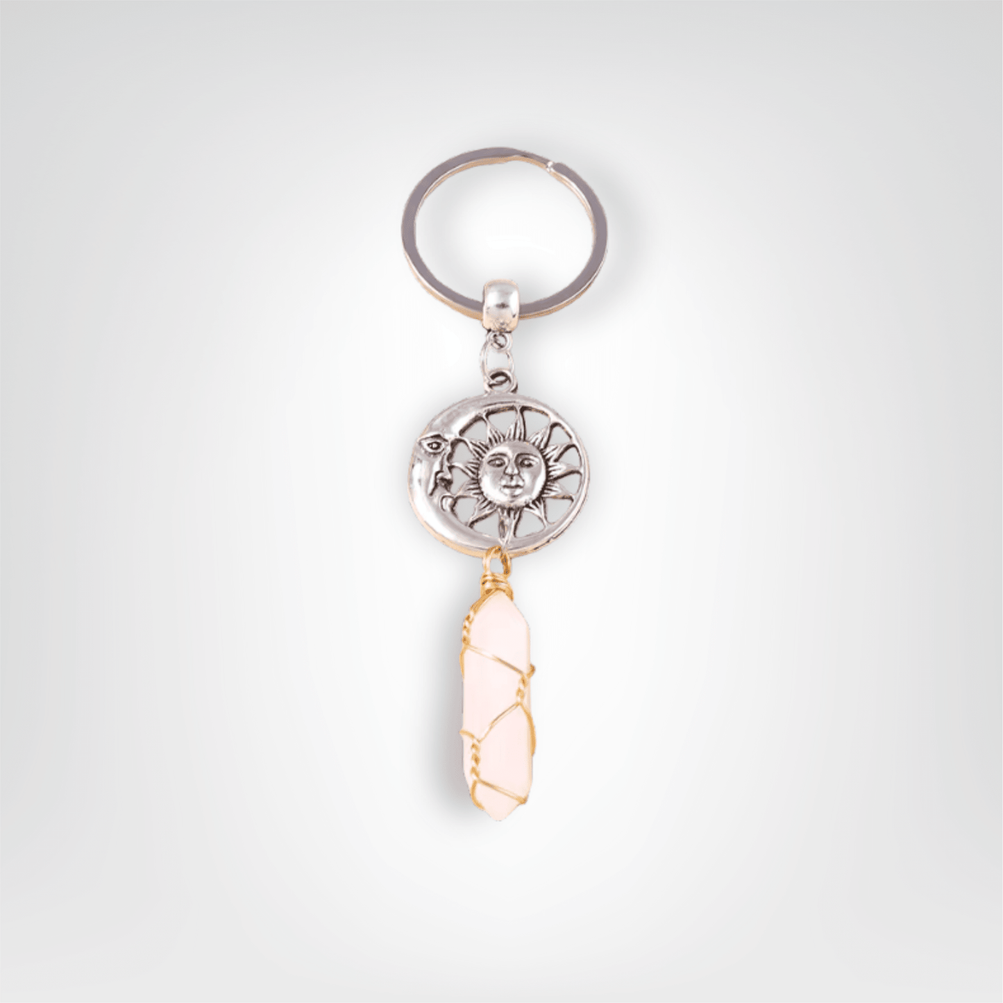 Porte - clé Perle <br> Lune & Soleil - Blanc et argent