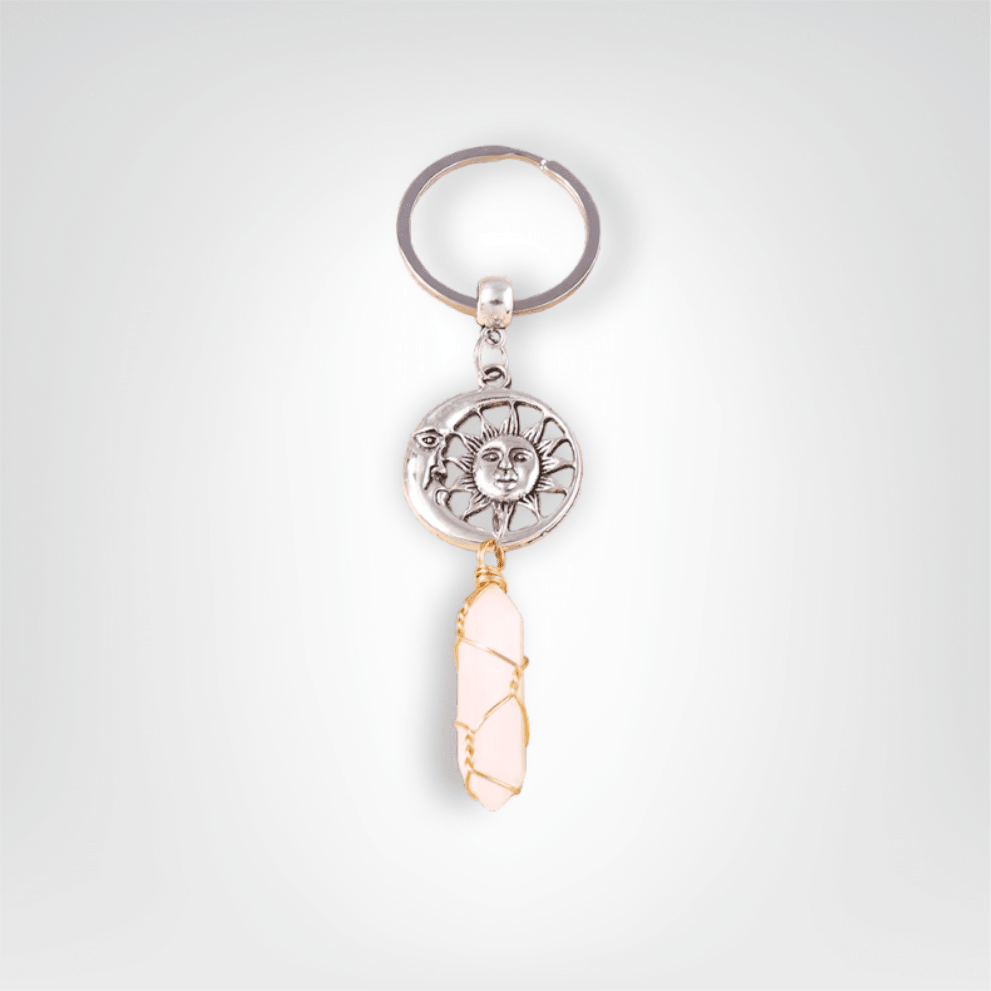 Porte - clé Perle <br> Lune & Soleil - Blanc et argent