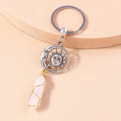 Porte - clé Perle <br> Lune & Soleil - Blanc et argent