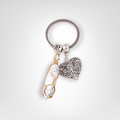 Porte - clé Perle <br> Papillon précieux - Blanc et argent