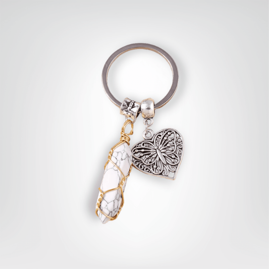 Porte - clé Perle <br> Papillon précieux - Blanc et argent