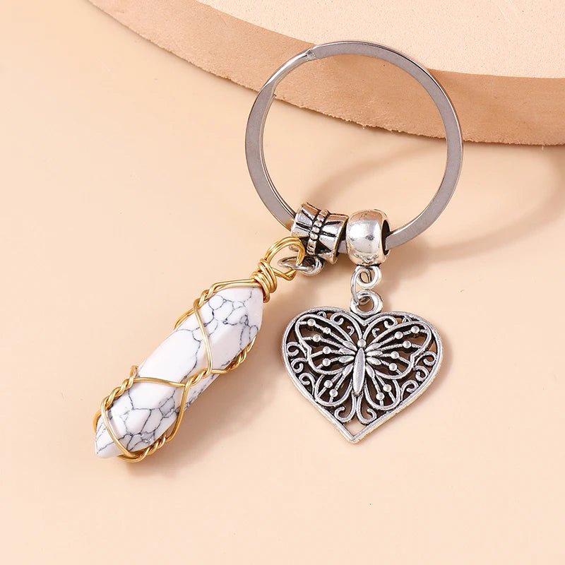 Porte - clé Perle <br> Papillon précieux - Blanc et argent