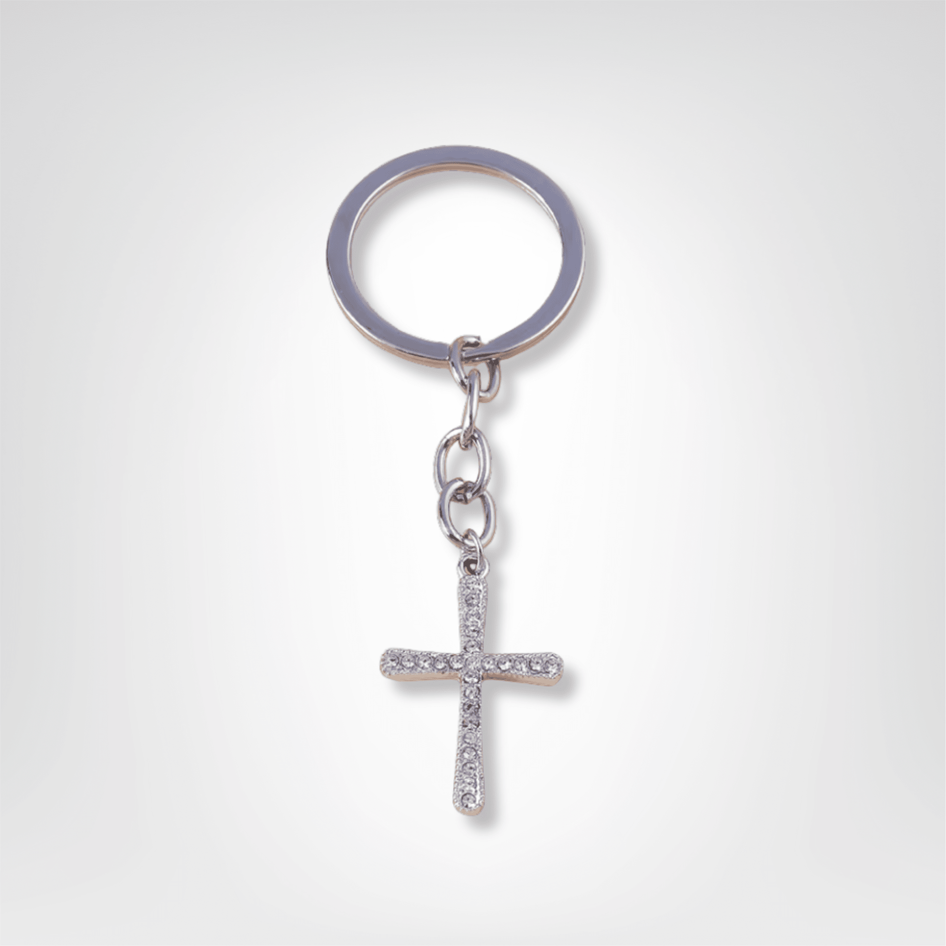 Porte - clés Bijou <br> La Croix argentée incrustée - Argent