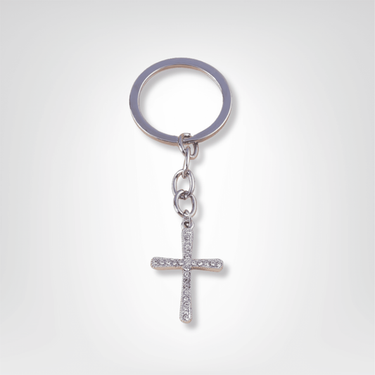 Porte - clés Bijou <br> La Croix argentée incrustée - Argent