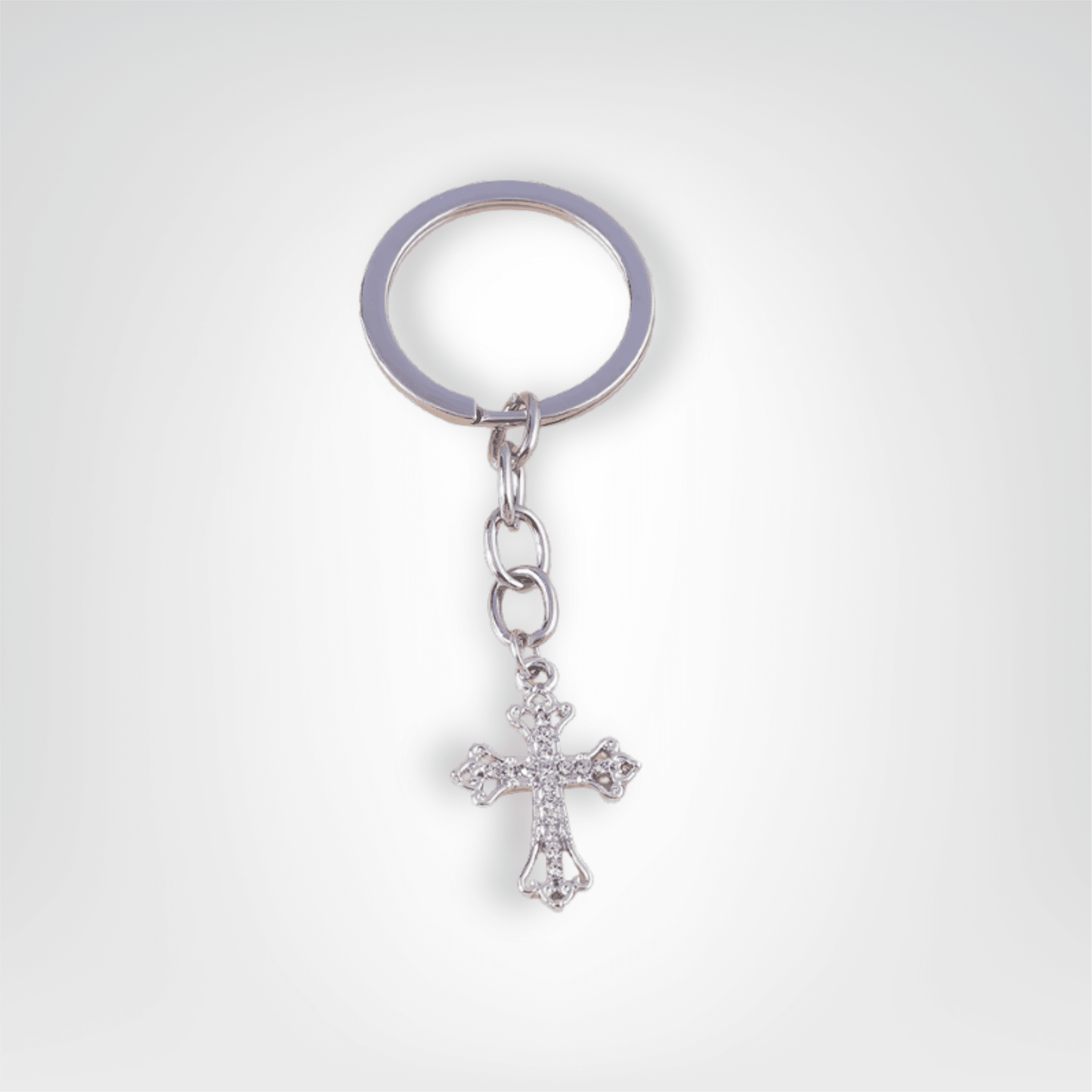 Porte - clés Bijou <br> La Croix gothique argentée incrustée - Argent