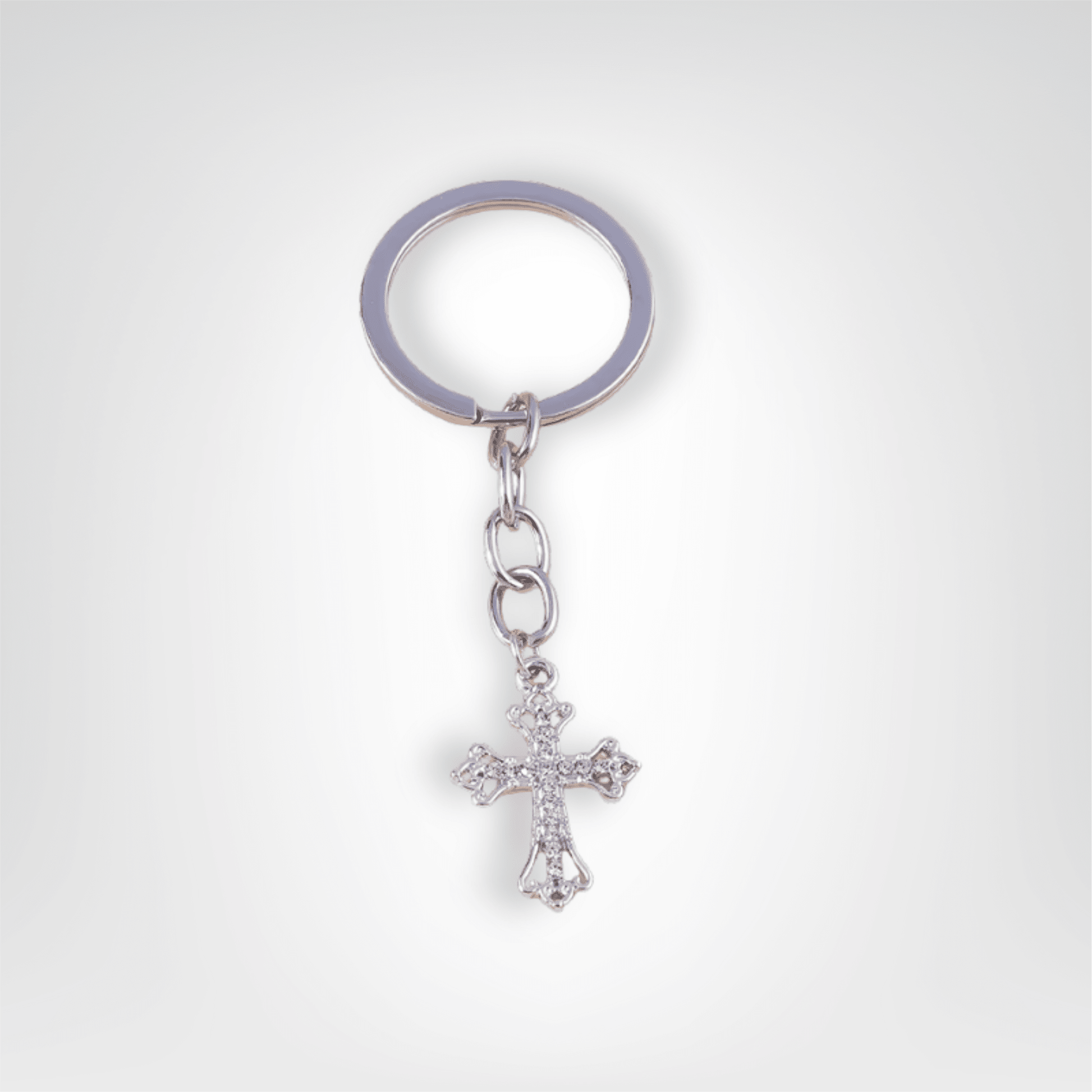 Porte - clés Bijou <br> La Croix gothique argentée incrustée - Argent