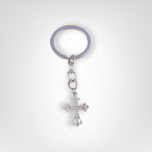 Porte - clés Bijou <br> La Croix gothique argentée incrustée - Argent