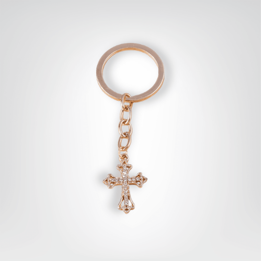 Porte - clés Bijou <br> La Croix gothique dorée incrustée - Doré