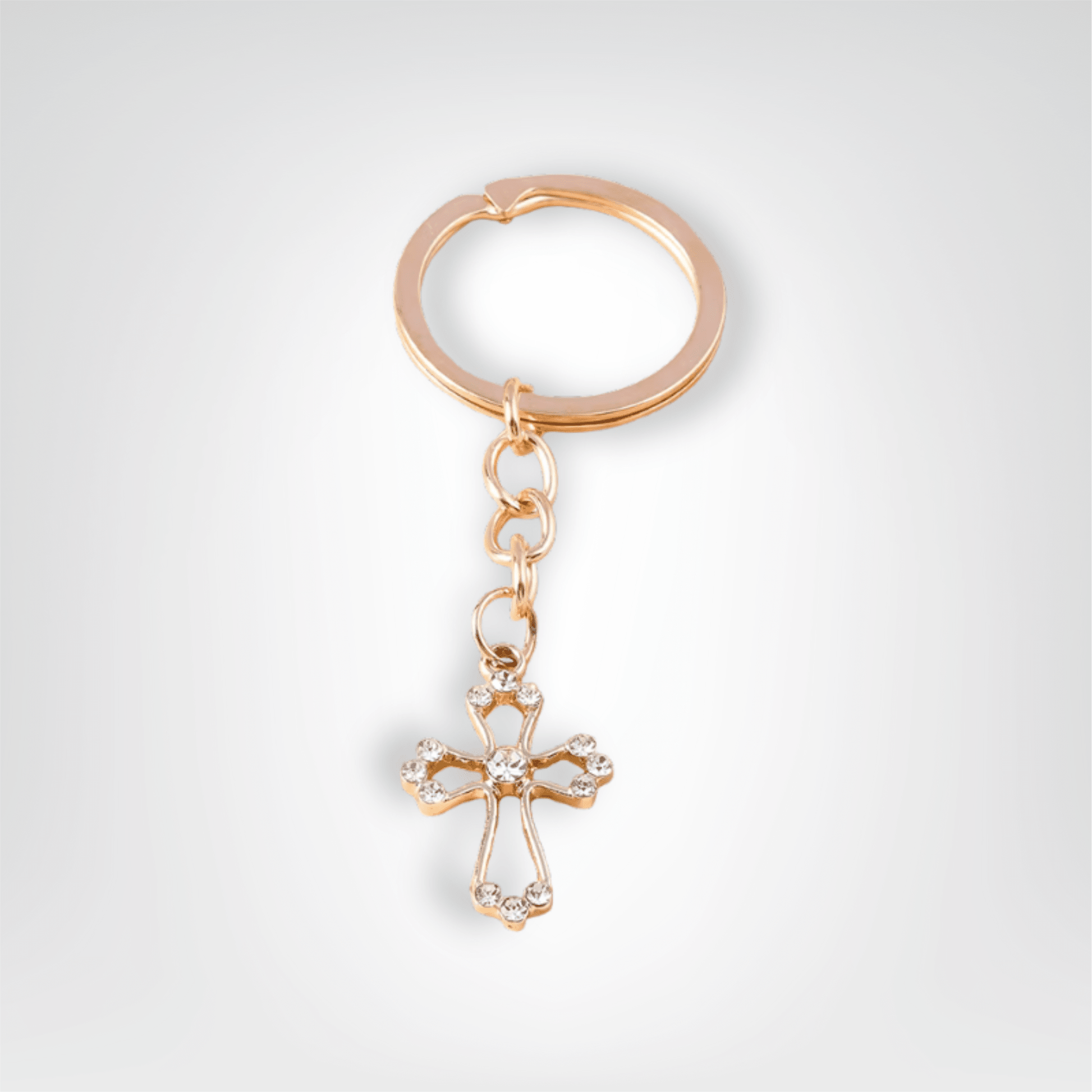 Porte - clés Bijou <br> La Croix incrustée - Doré et argent