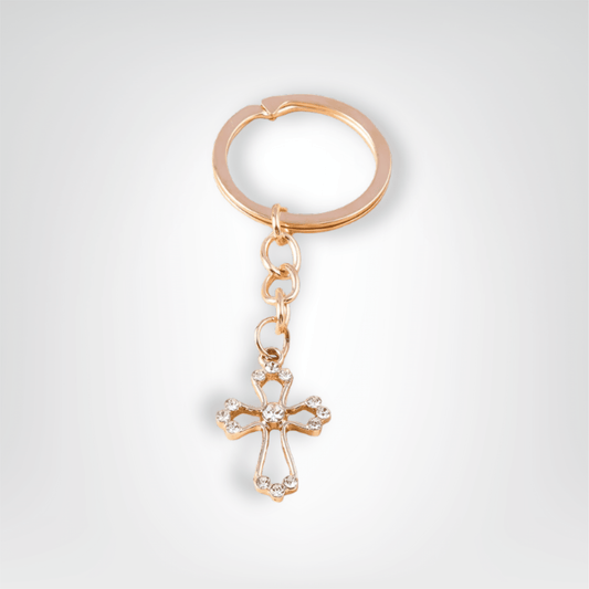 Porte - clés Bijou <br> La Croix incrustée - Doré et argent