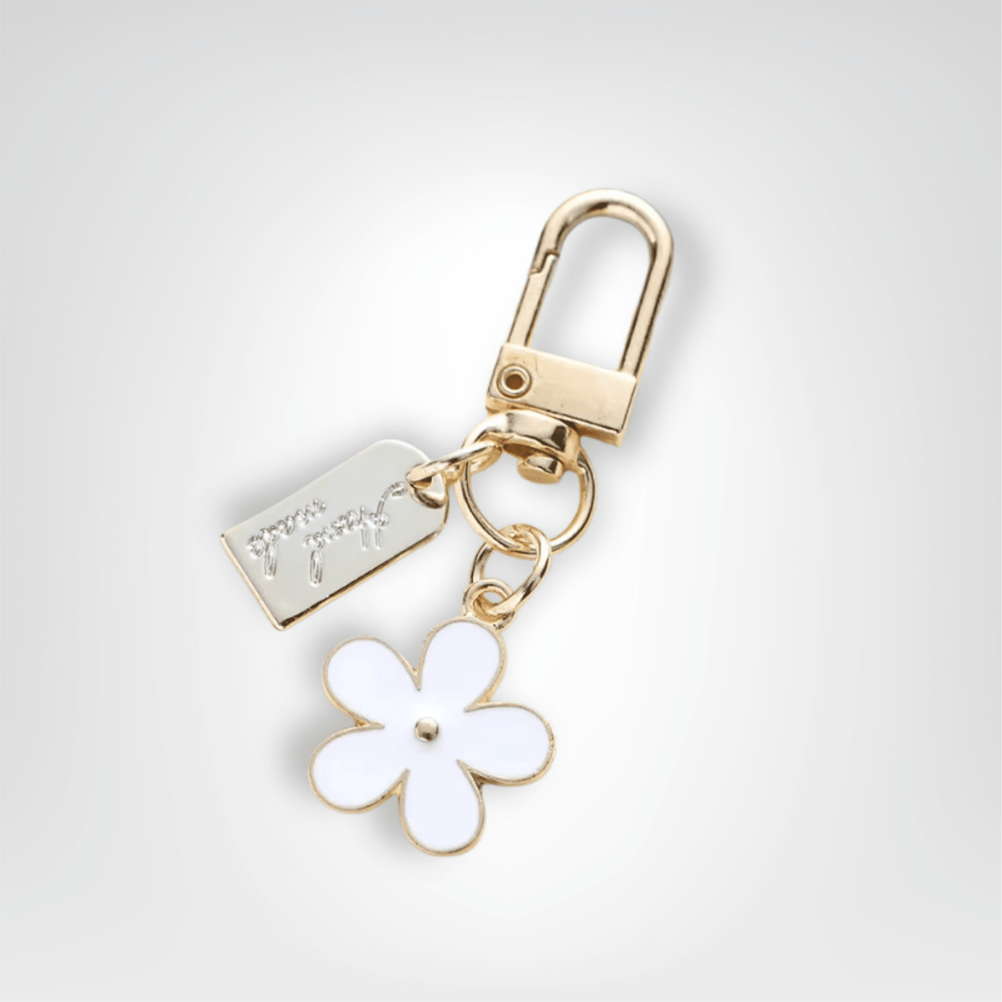 Porte - clés Bijou <br> La Fleur blanche dorée - Blanc et dorée