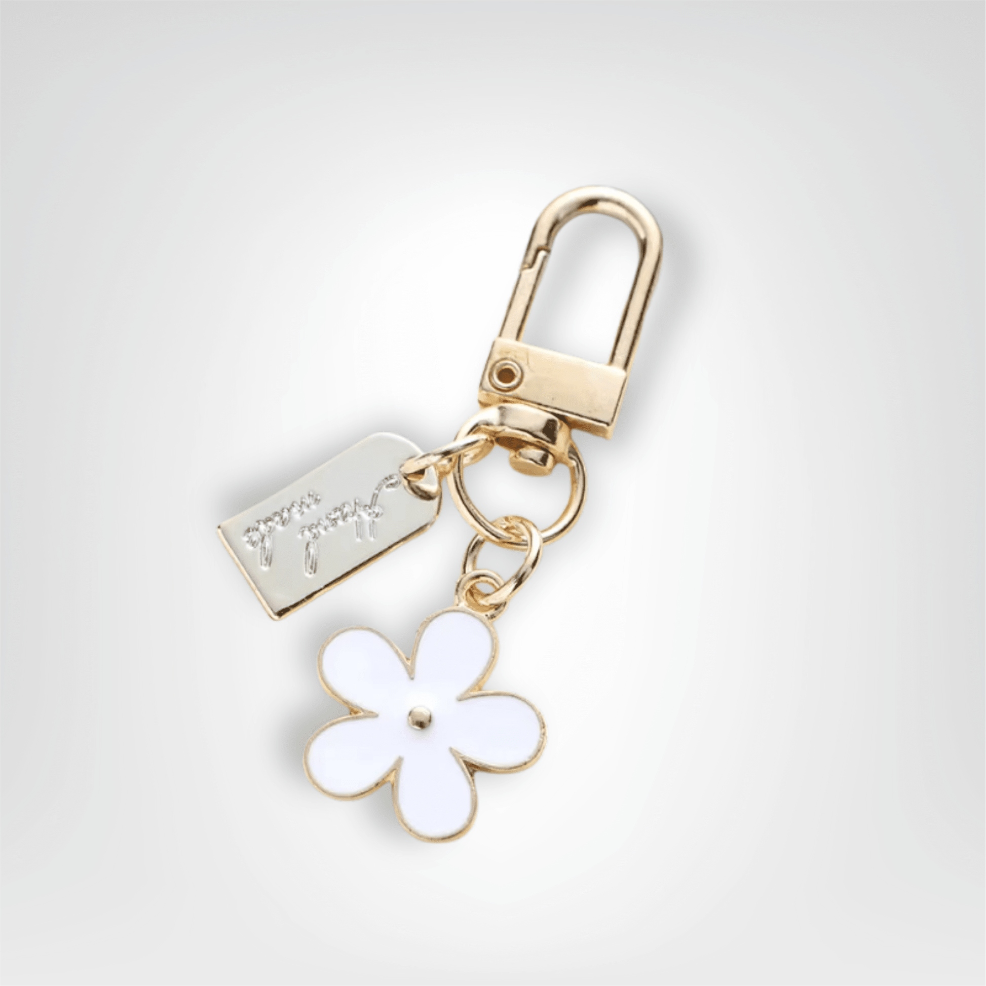 Porte - clés Bijou <br> La Fleur blanche dorée - Blanc et dorée