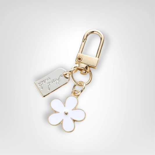 Porte - clés Bijou <br> La Fleur blanche dorée - Blanc et dorée