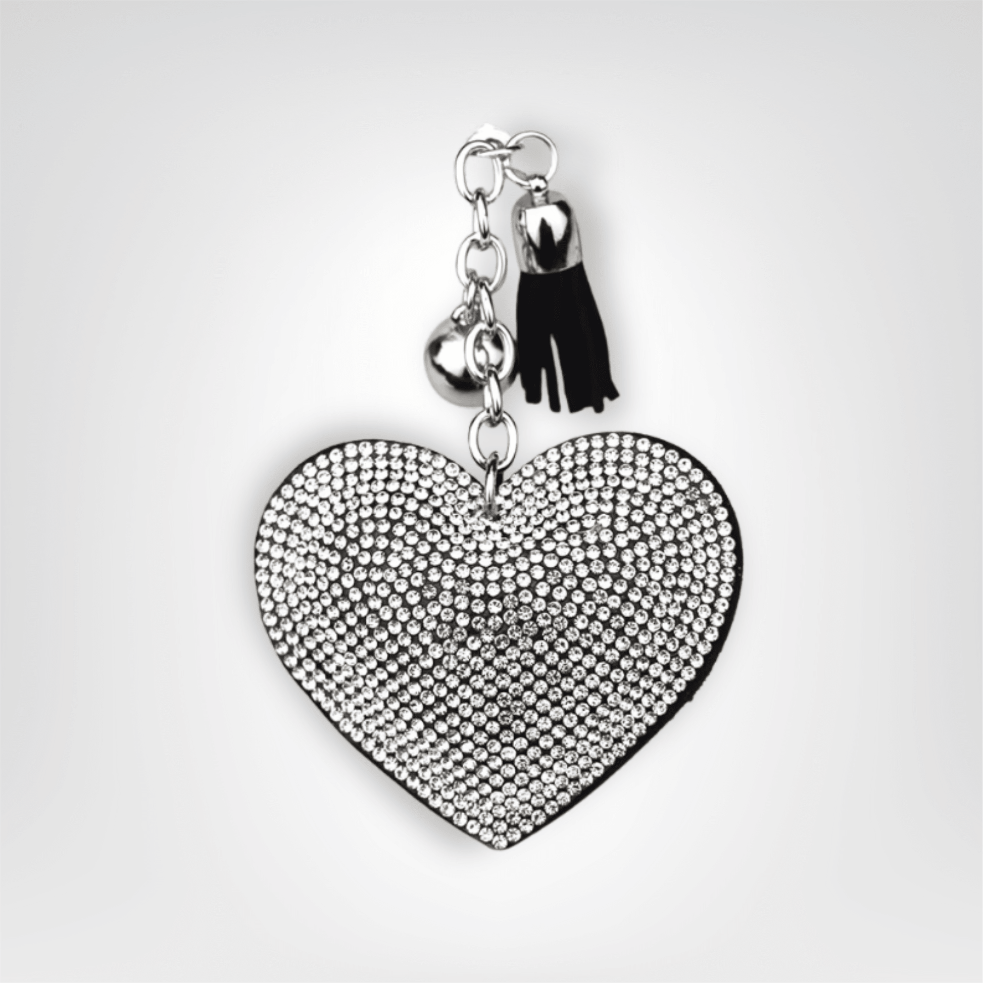 Porte - clés Bijou <br> Le Cœur noir scintillant - Noir et argent