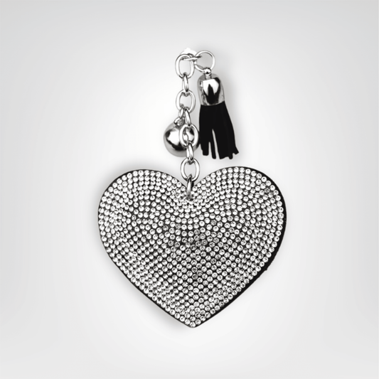 Porte - clés Bijou <br> Le Cœur noir scintillant - Noir et argent
