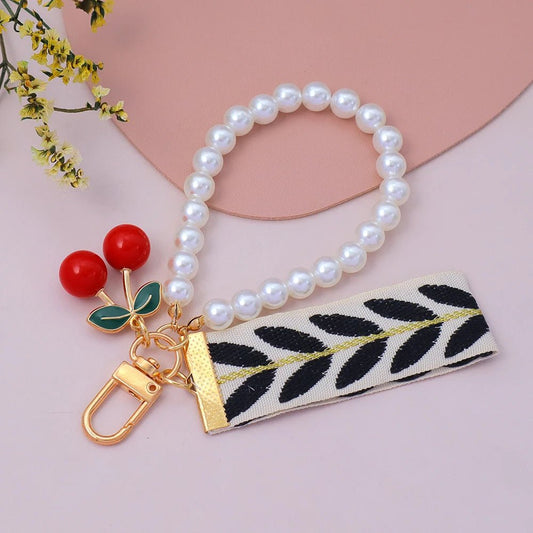 Porte - clés Bijou <br> Le Floral noir & cerise - Noir