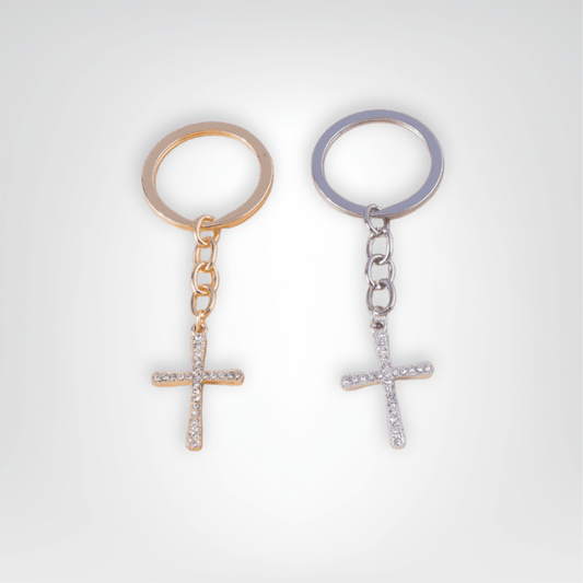 Porte - clés Bijoux <br> Le Duo de Croix incrustées - Doré et argent