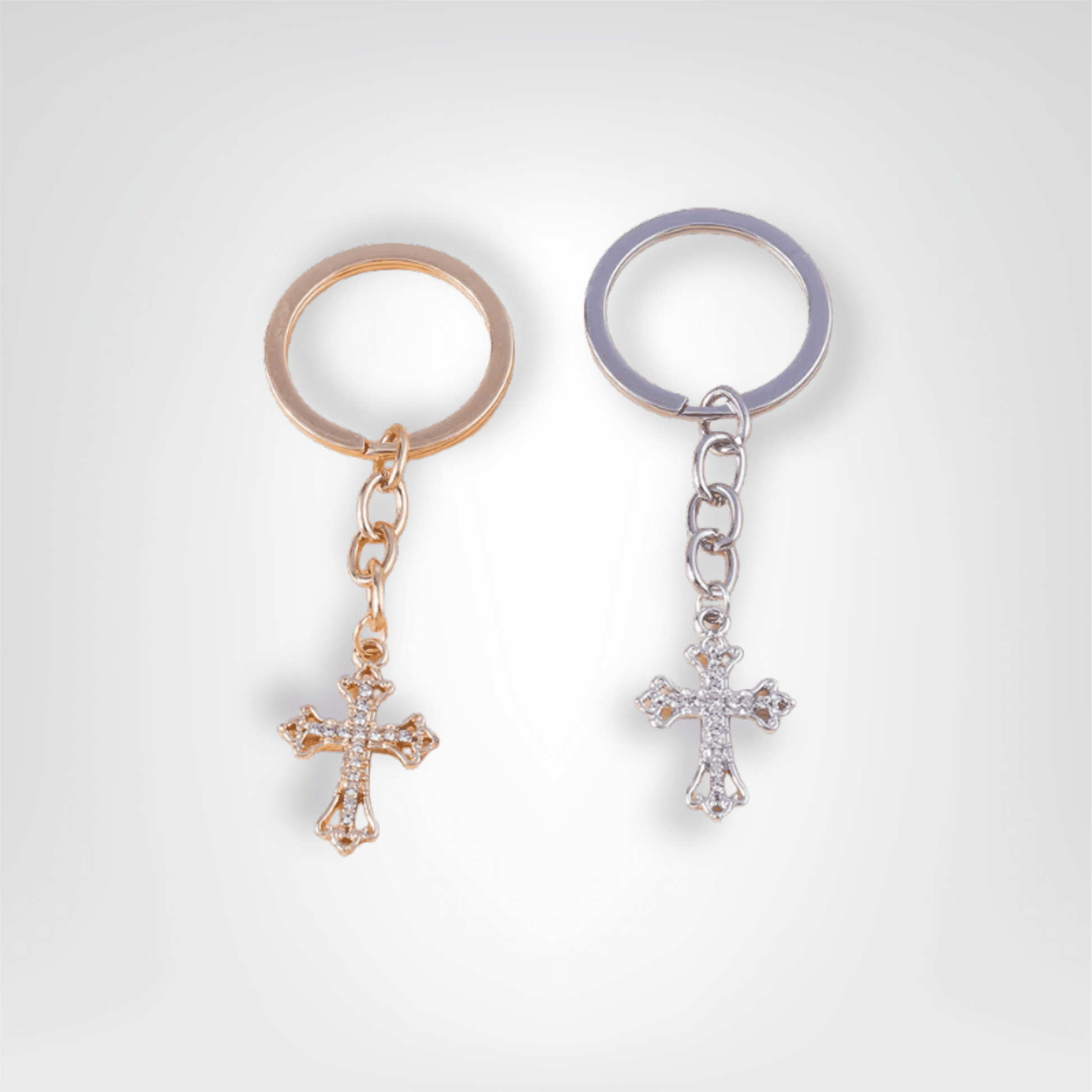 Porte - clés Bijoux <br> Les Croix gothiques duo doré & argenté - Doré et argenté