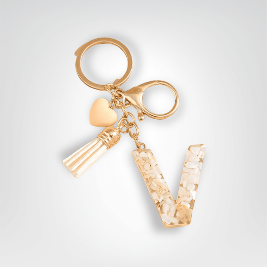 Porte - clés Bijoux <br> Lettre V Cristal Doré - Doré