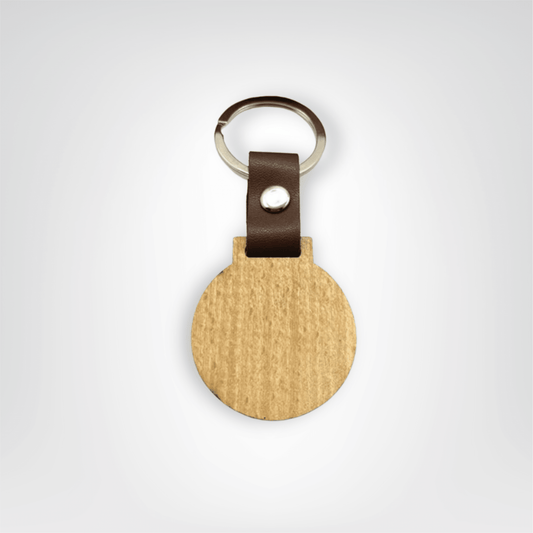Porte - clés Bois <br> Le Rond Cuir Naturel - Doré