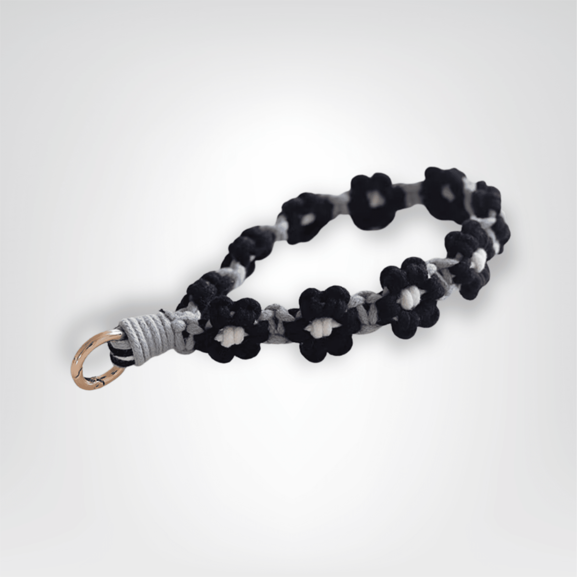 Porte - clés Bracelet <br> Le Macramé noir & gris - Macramé noir et gris