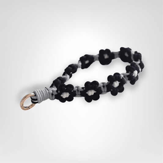 Porte - clés Bracelet <br> Le Macramé noir & gris - Macramé noir et gris