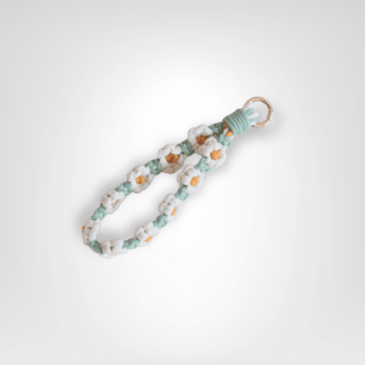 Porte - clés Bracelet <br> Le Macramé turquoise marguerite - Macramé turquoise marguerite